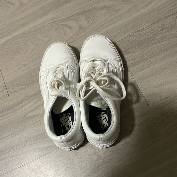 Triple White All Leather Vans Size 7.5 Women, Good Used Condition - Picture 2 of 6